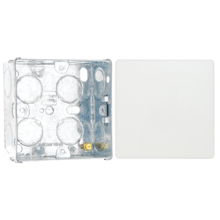 BG Evolve Pearlescent White Single Blank Plate PCDCL94W with 35mm Steel Back Box