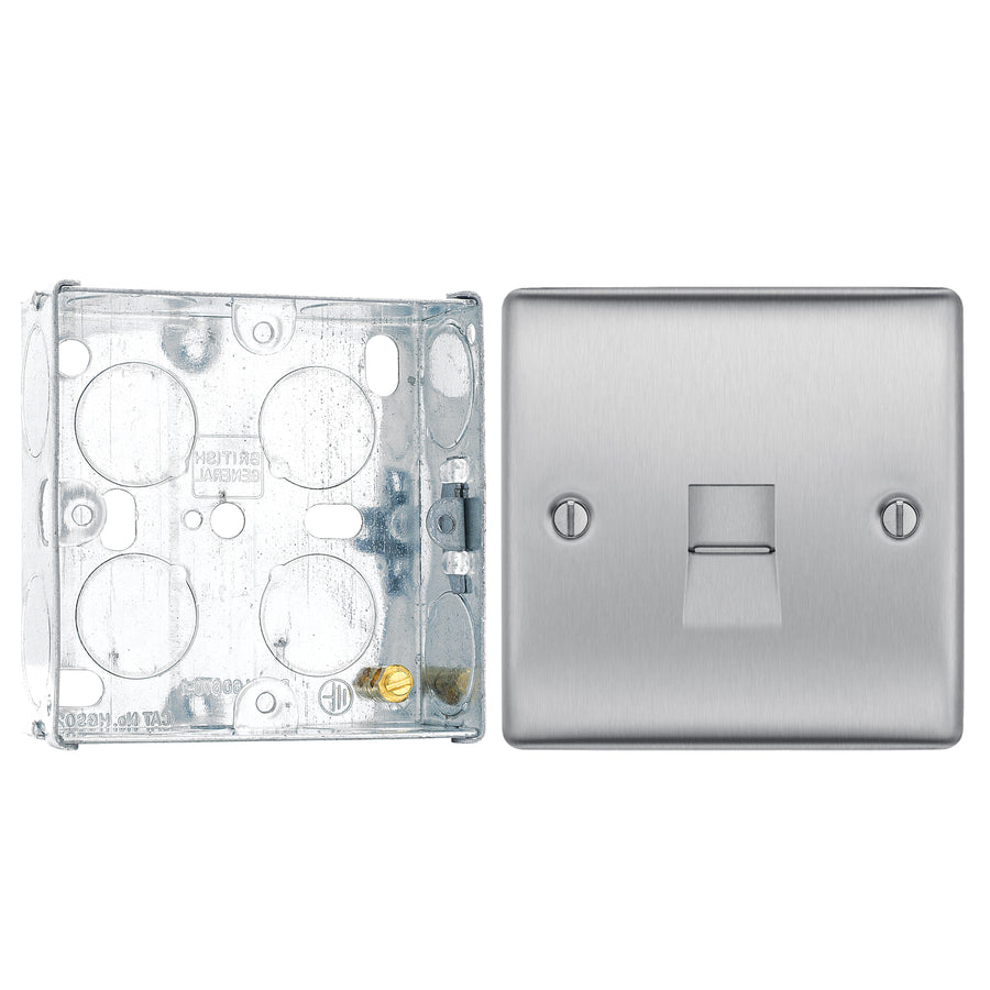 BG Nexus Brushed Steel Single Master Telephone Socket NBSBTM1 with 25mm Steel Back Box