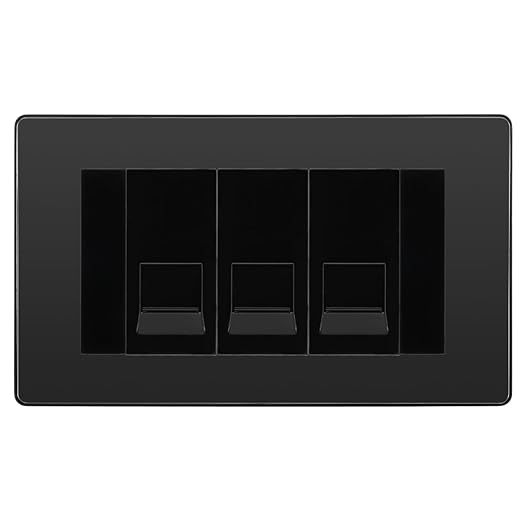 BG Evolve Black Chrome 3 Gang RJ11 Telephone Socket Euro Module - Black Insert