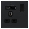 BG PCDMB21UAC18B Evolve | Matt Black - Black Insert |1 Gang 13A Single Pole 1x USB-A 1x USB-C Switched Socket