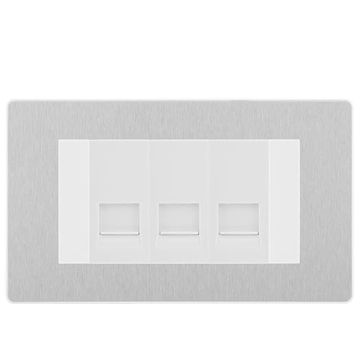 BG Evolve Brushed Steel 3 Gang RJ11 Telephone Socket Euro Module - White Insert