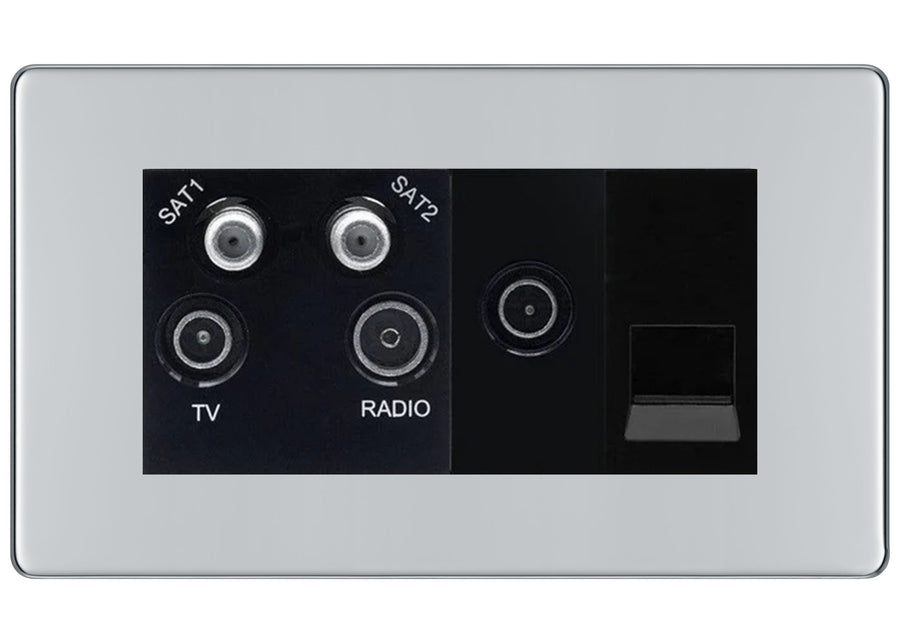 BG Screwless Polished Chrome Quadplex Combination TV Socket FPC69B