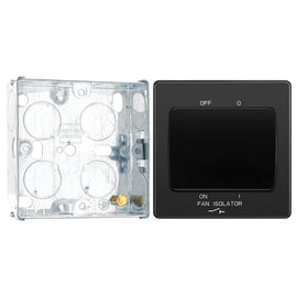BG Evolve Black Chrome 10A 3 Pole Fan Isolator Switch PCDBC15B with 25mm Steel Back Box