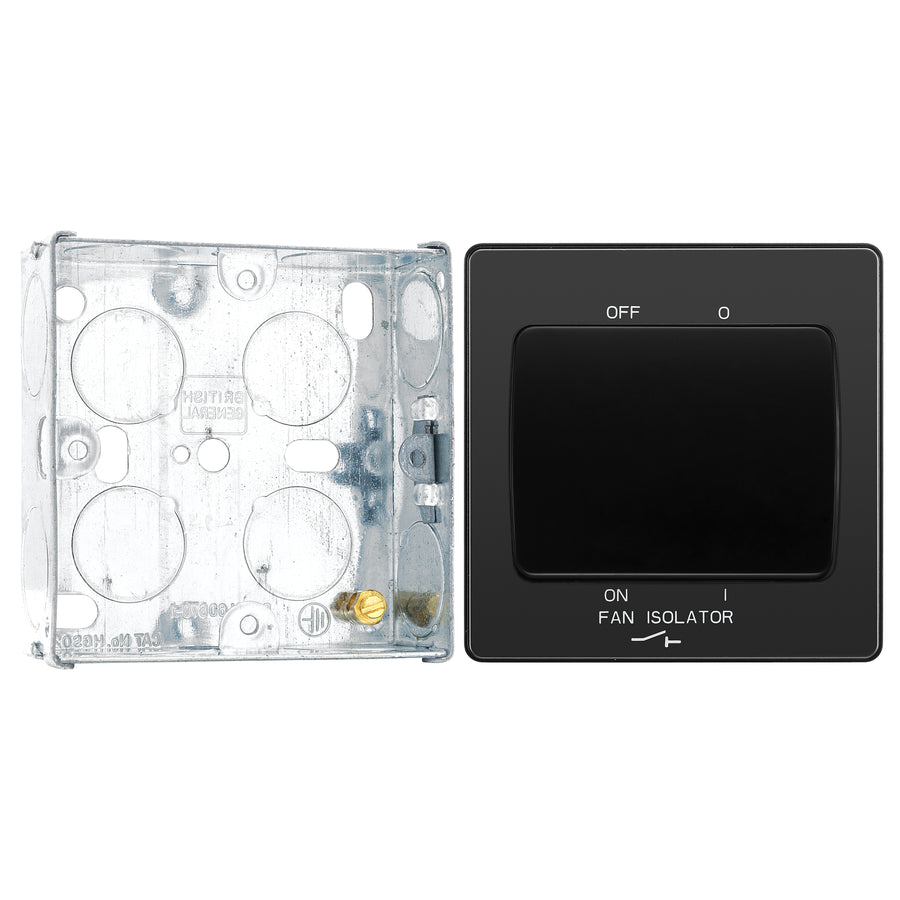 BG Evolve Black Chrome Fan Isolator Switch PCDBC15B with 25mm Steel Back Box