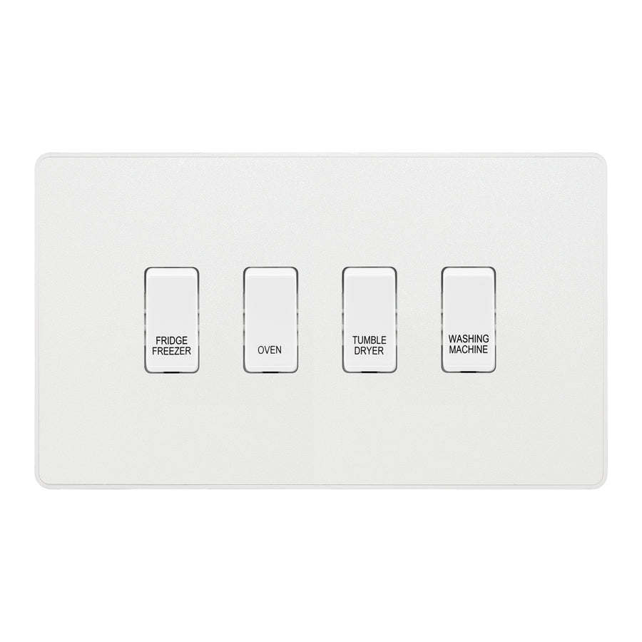 BG Evolve Pearlescent White Custom Appliance Grid Switch 4 Gang Screwless