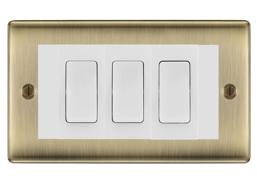 BG Nexus Antique Brass 3G Switch 1x Intermediate 2x 2 Way Switch - White Insert