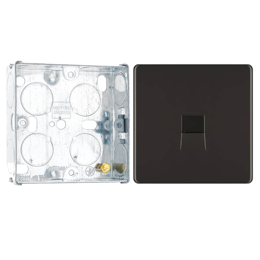 BG Screwless Black Nickel RJ11 Single Telephone Socket FBNRJ111 with 25mm Steel Back Box