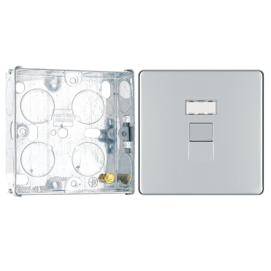 BG Screwless Polished Chrome RJ45 Single Data Outlet FPCRJ451 with 25mm Steel Back Box