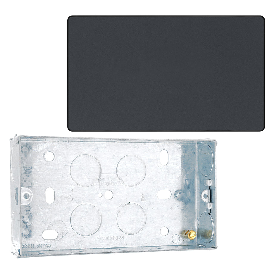 BG Evolve Matt Grey 2 Gang Double Blank Plate PCDMG95B with 25mm Steel Back Box