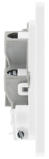 PCDBS54W Side - This Evolve Brushed Steel 13A fused and unswitched connection unit from British General provides an outlet from the mains containing the fuse, ideal for spur circuits and hardwired appliances.