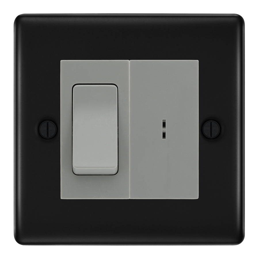 BG Nexus Matt Black 20A Secret Key Switch with 20A Double Pole Switch - Grey Insert