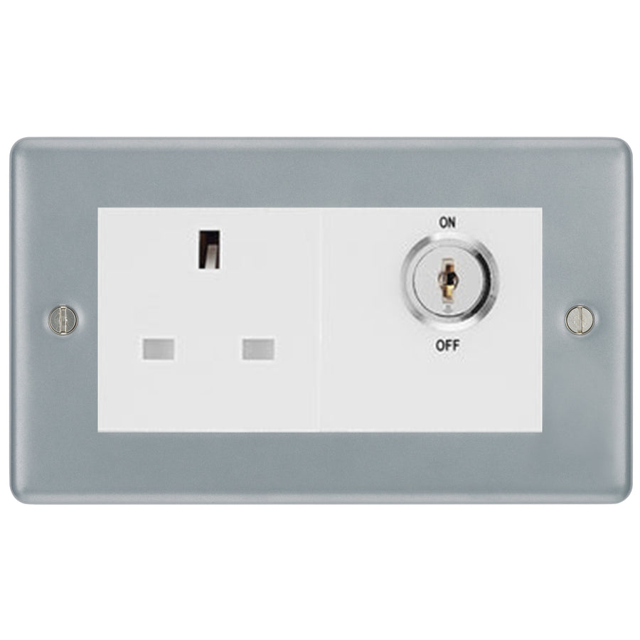 BG Metal Clad 13A Double Pole Key Controlled Socket - White Insert