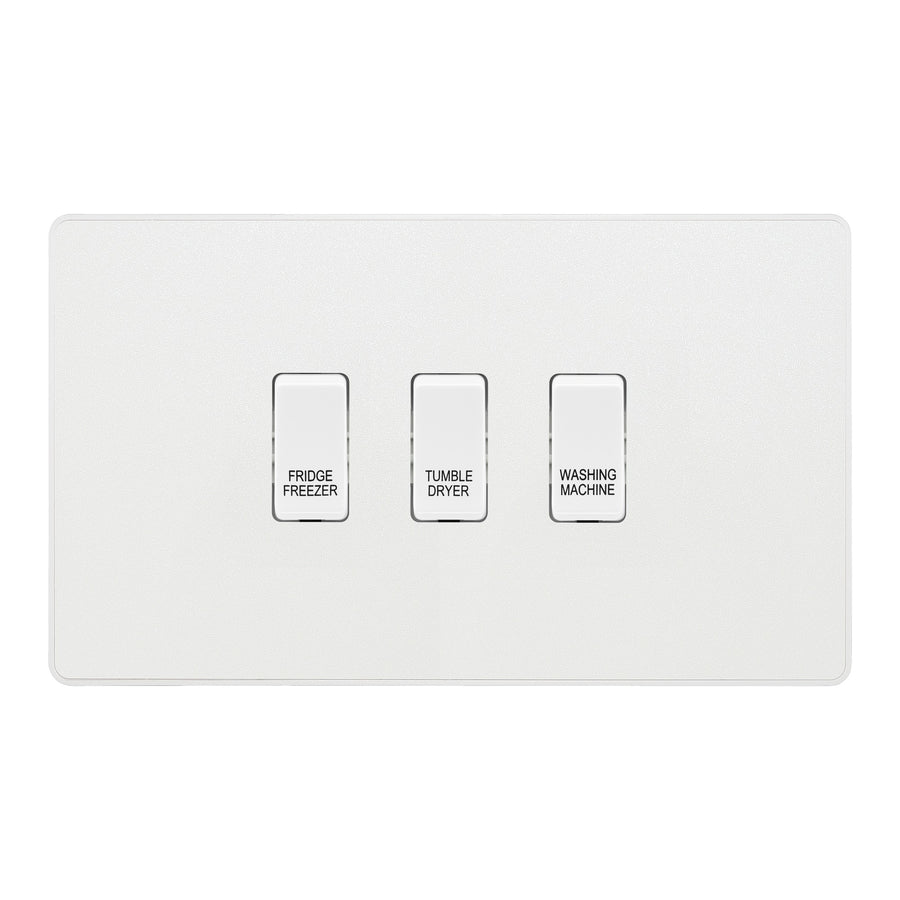 BG Evolve Pearlescent White Custom Appliance Grid Switch 3 Gang Screwless