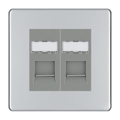 BG Screwless Polished Chrome 2 Gang RJ45 Data Socket FPCRJ452G Grey Inserts