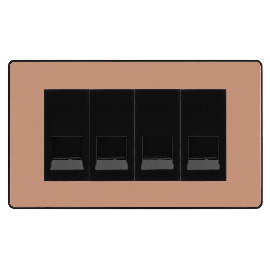 BG Evolve Polished Copper 4 Gang Secondary Telephone Socket, Screw Terminal - Black Insert