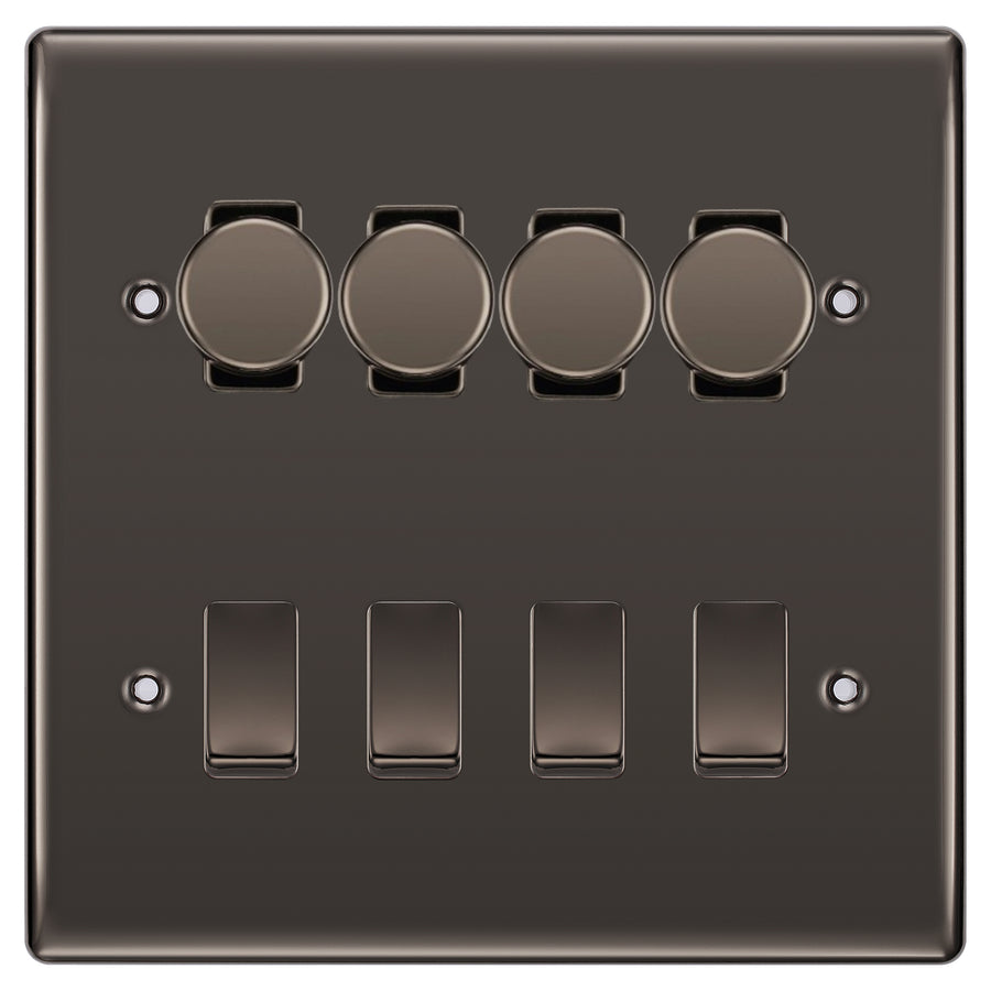 BG Nexus Black Nickel 8 Gang Switch 4x Trailing Edge LED Dimmer 4x 2Way Custom Switch