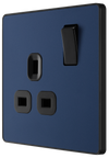 PCDDB21B Side - This Evolve Matt Blue 13A single switched socket from British General has been designed with angled in line colour coded terminals and backed out captive screws for ease of installation, and fits a 25mm back box making it an ideal retro-fit replacement for existing sockets. 