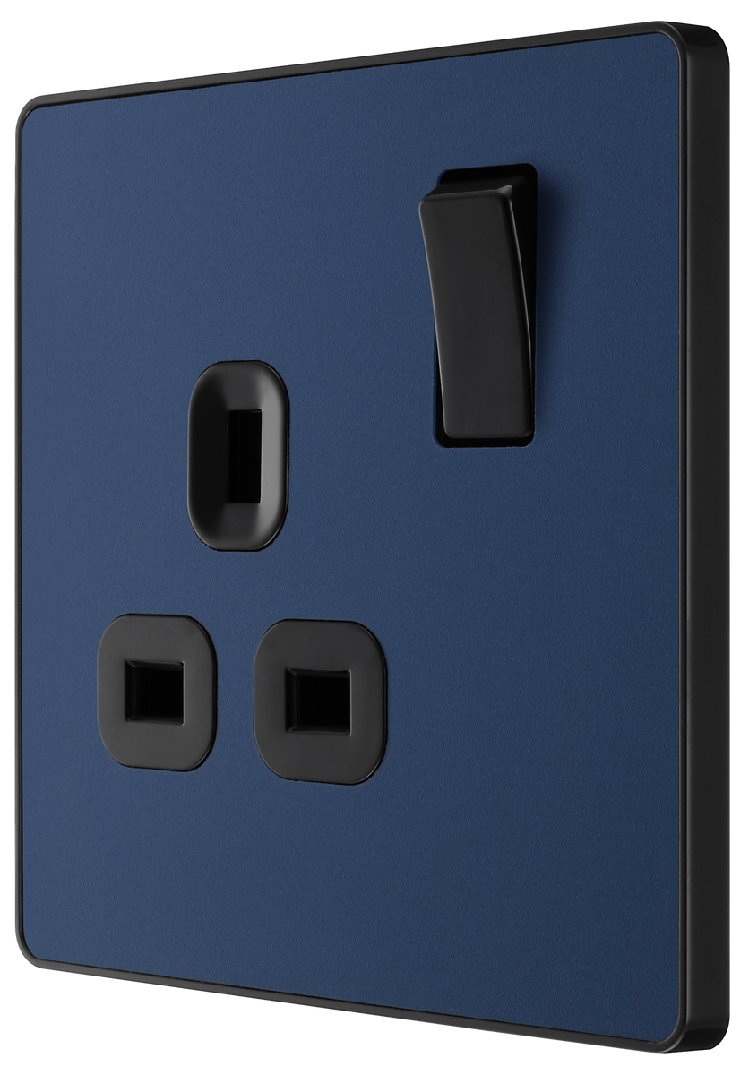 BG PCDDB21B Matt Blue Evolve 1 Gang 13A Switched Socket Outlet - Black ...