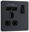 PCDMG21U2B Front - This Evolve Matt Grey 13A single power socket from British General comes with two USB charging ports, allowing you to plug in an electrical device and charge mobile devices simultaneously without having to sacrifice a power socket.