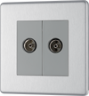 FBS63 Front - This isolated coaxial socket from British General has 2 connection points for TV or FM coaxial aerial connections. An isolated aerial connection is ideal for use where a communal dish or aerial is used such as in a block of flats.