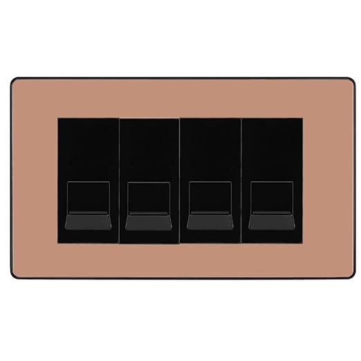 BG Evolve Polished Copper 4 Gang RJ11 Telephone Socket Euro Module - Black Insert
