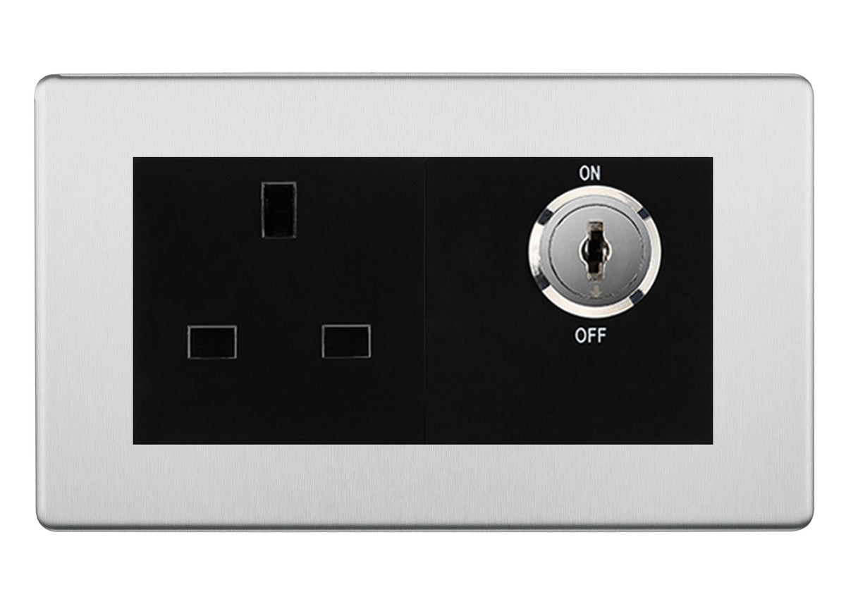 BG Screwless Brushed Steel 13A Double Pole Key Controlled Socket ...