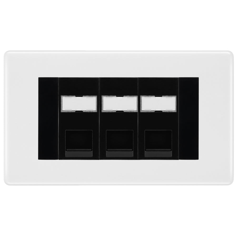 BG White Moulded 3 Gang RJ45 Cat5e Data Socket Black Inserts