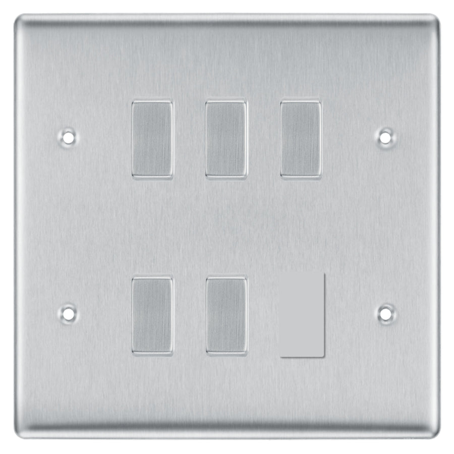 BG Brushed Steel Satin Chrome 5 Gang 2 Way Custom Grid Light Switch Back Box Included