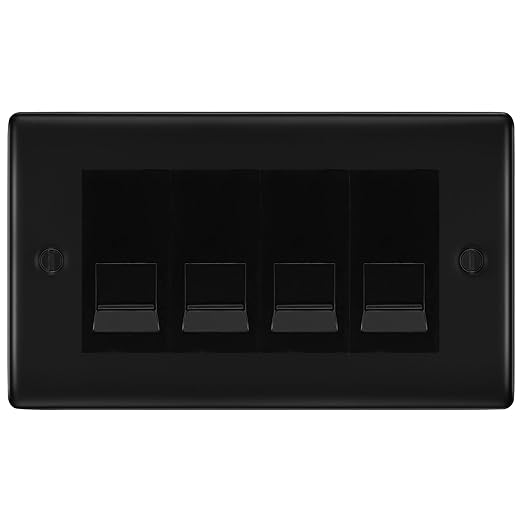 BG Nexus Matt Black 4 Gang IDC Secondary Telephone Socket - Black Insert