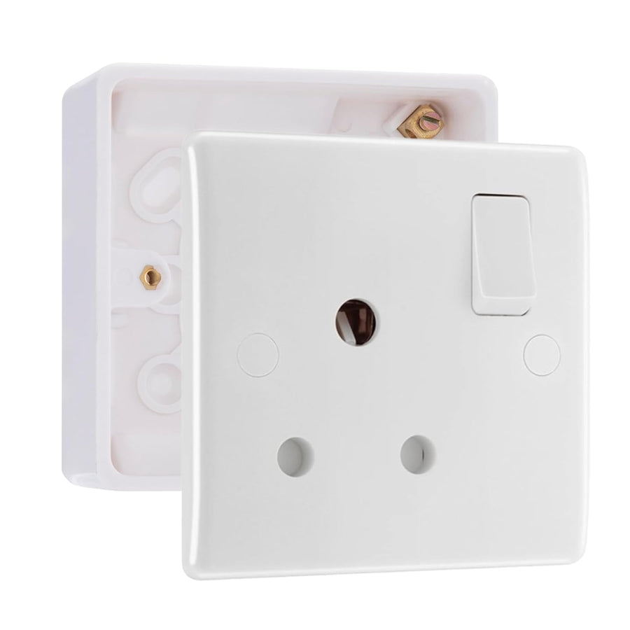 BG Electrical 15A Switched Round Pin Socket White & 32mm Pattress Back Box