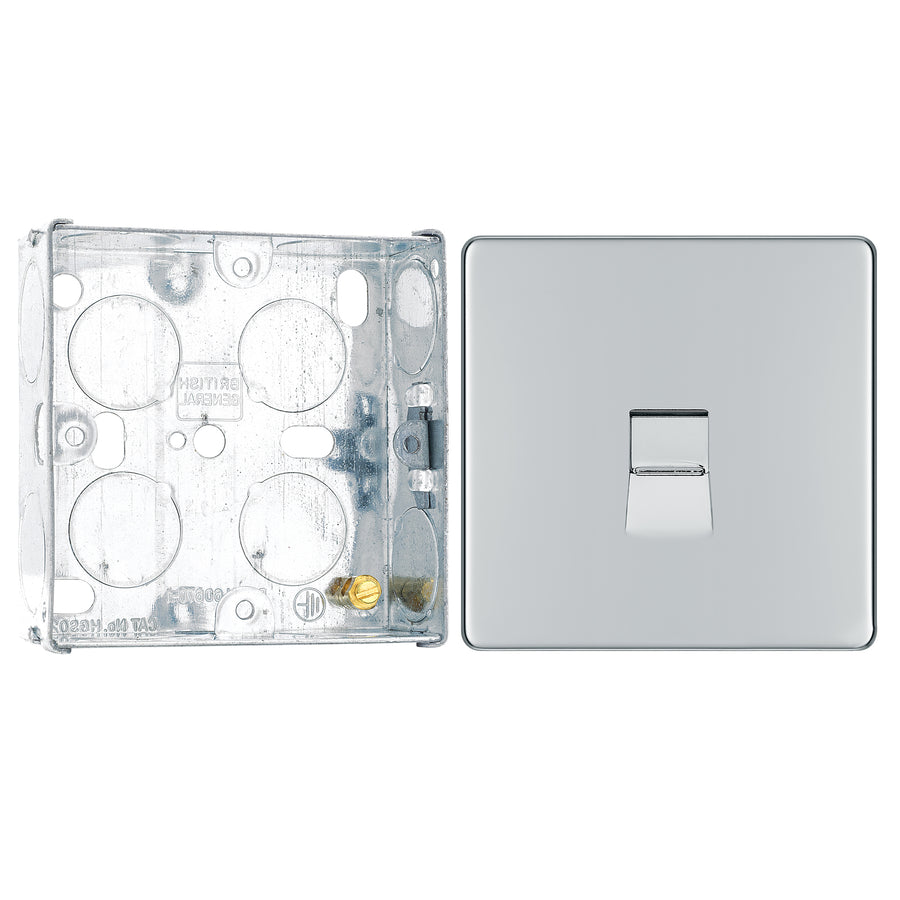 BG Screwless Polished Chrome 1 Gang Master Telephone Socket FPCBTM1 with 25mm Steel Back Box