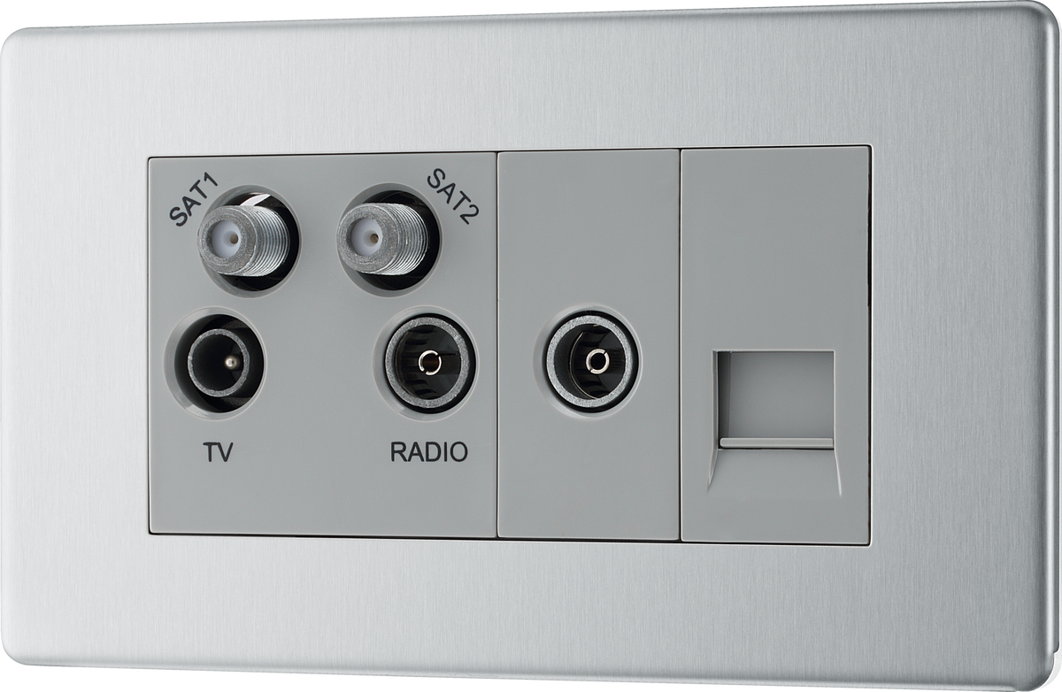 BG FBS69 Flatplate Screwless Quadplex TV/FM/Sat socket (x2) + Return ...