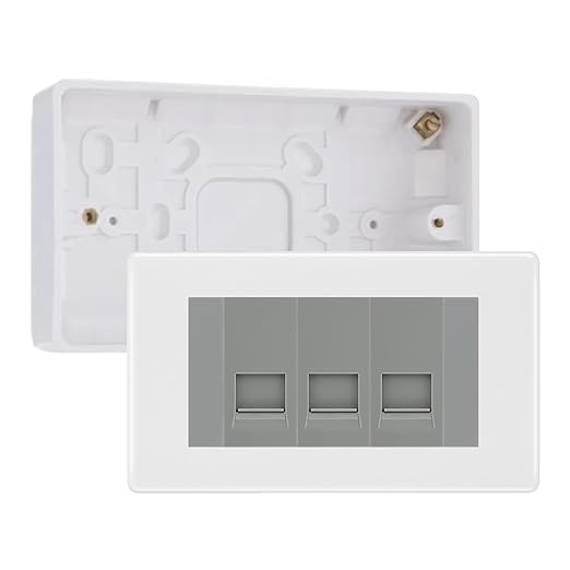 BG White Moulded 3 Gang RJ11 Telephone Socket Euro Module with 32mm Back Box - Grey Insert