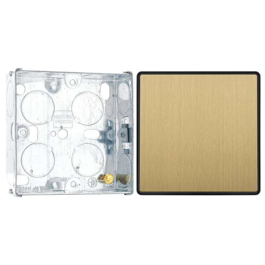 BG Evolve Satin Brass Intermediate Edge to Edge Rocker Switch PCDSB13EB with 25mm Steel Back Box