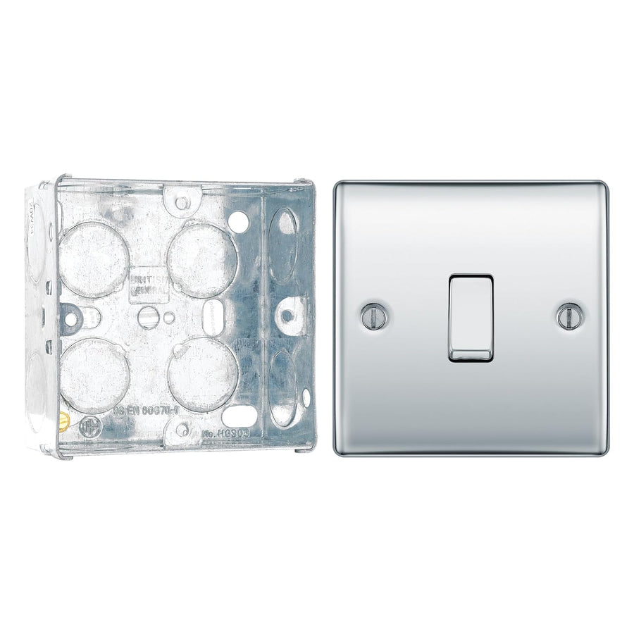 BG Nexus Polished Chrome 20A 16AX Intermediate Light Switch NPC13 with 35mm Steel Back Box