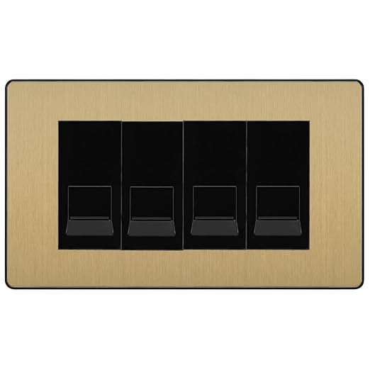 BG Evolve Satin Brass 4 Gang RJ11 Telephone Socket Euro Module - Black Insert