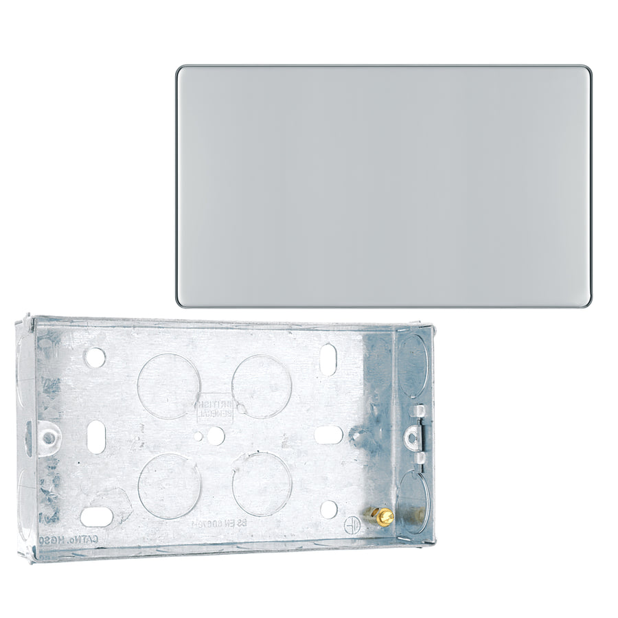 BG Screwless Polished Chrome Double Blanking Plate FPC95 with 25mm Steel Back Box