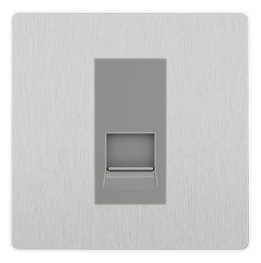BG Evolve Brushed Steel Single RJ11 Telephone Socket PCDBSRJ111 - Grey Insert