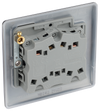 NBI43 Back - This brushed Iridium finish 20A 16AX triple light switch from British General can operate 3 different lights whilst the 2 way switching allows a second switch to be added to the circuit to operate the same light from another location (e.g. at the top and bottom of the stairs).