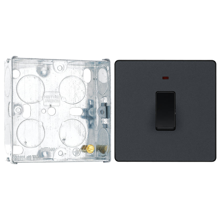 BG Evolve Matt Grey 20A 2 Pole LED Switch PCDMG31B with 25mm Steel Back Box