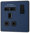 PCDDB21U2B Front - This Evolve Matt Blue 13A single power socket from British General comes with two USB charging ports, allowing you to plug in an electrical device and charge mobile devices simultaneously without having to sacrifice a power socket.