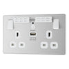 BG Evolve Brushed Steel 13A Double USB Socket with WiFi Extender PCDBS22UWRW with 25mm Steel Back Box