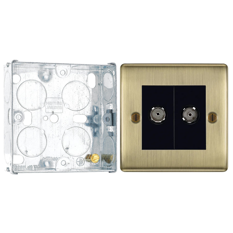 BG Nexus Antique Brass Double Coaxial Socket NAB61 with 25mm Steel Back Box
