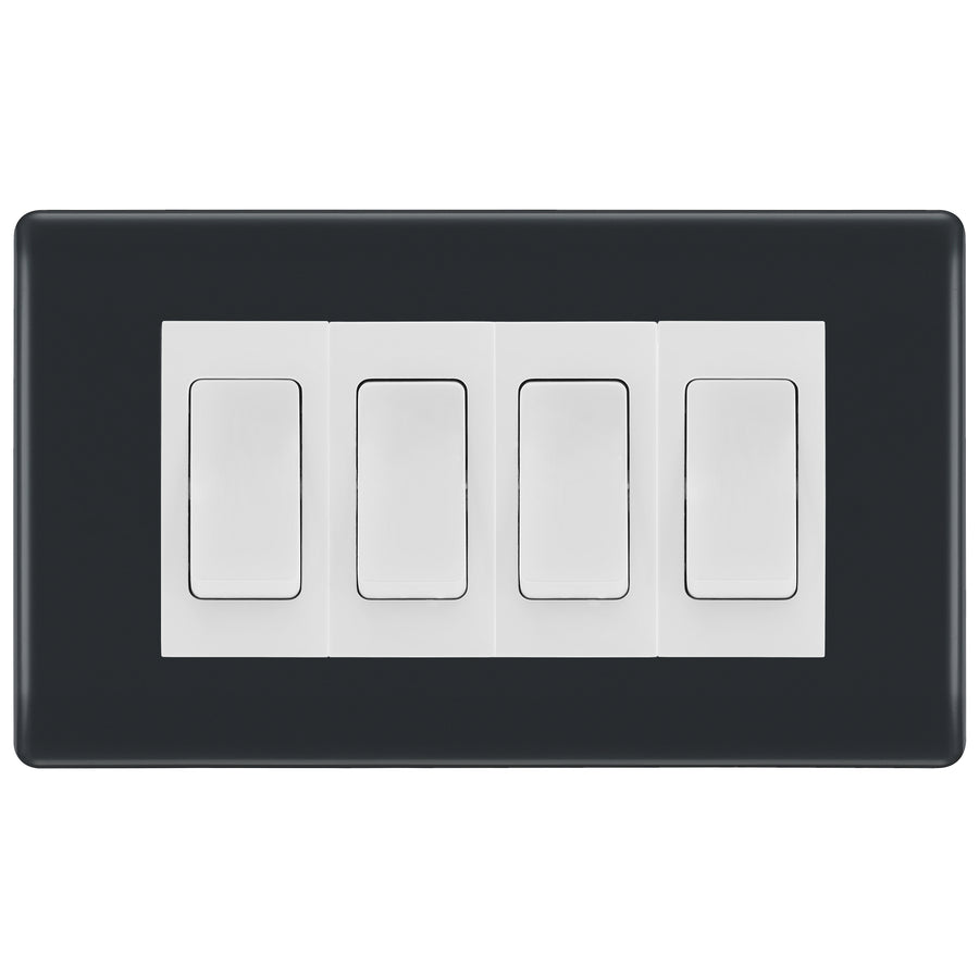 BG Part M 4 Gang Light Switch 1x Intermediate + 3x 2 Way Graphite - White Insert