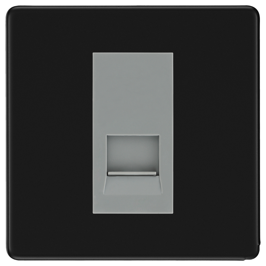 BG Screwless Matt Black Single Master Telephone Socket – Grey Insert
