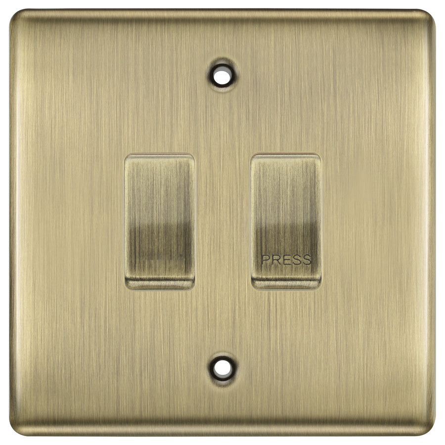 BG Nexus Antique Brass 2G Grid Switch Kit – 20A 2-Way & Retractive Press Module