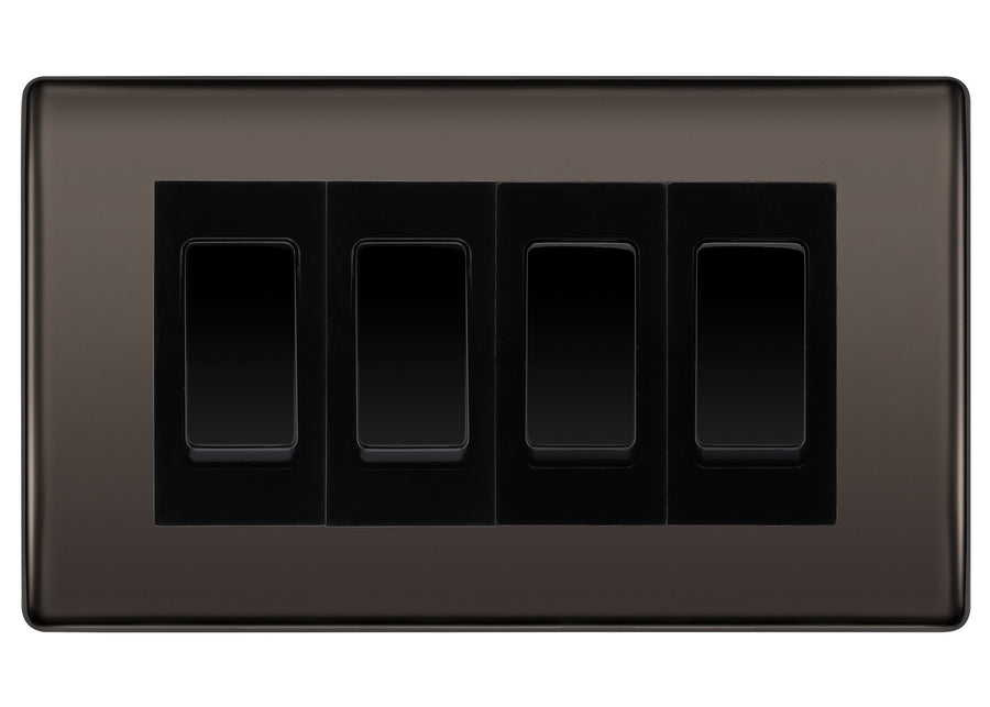 BG Nexus Black Nickel 4 Gang 20AX 2-Way Switch Custom Grid - Black Insert