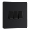 BG Evolve Matt Black 3 Gang 20A 16AX 2 Way Light Switch PCDMB43B with 35mm Steel Back Box