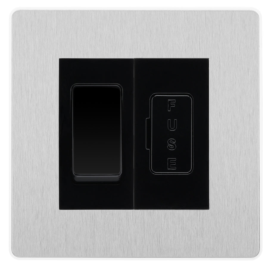 BG Evolve Brushed Steel 20A Double Pole Switch & 13A Fused Spur Plate | Black Insert