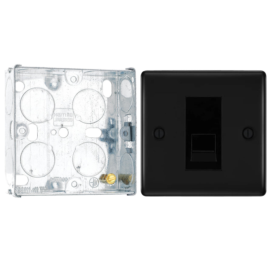BG Nexus Matt Black Single Master Telephone Socket NFBBTM1 with 25mm Steel Back Box